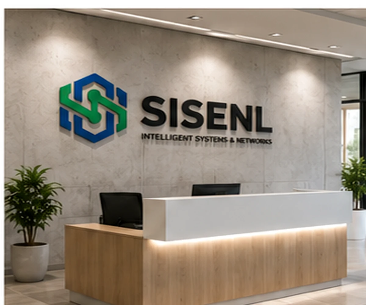 Recepción corporativa con aplicación de marca SISENL